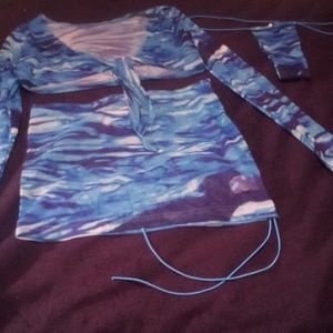 Women's 3 Piece Blue Swim Wear, or Great for lounging around the house. LARGE